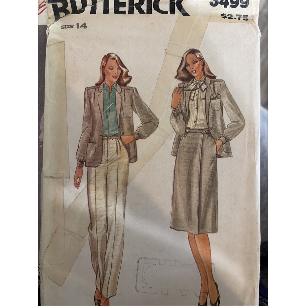 Butterick 3499 Blazer Jacket Pants Skirt Sewing Pattern Size 14 Uncut VTG 80s